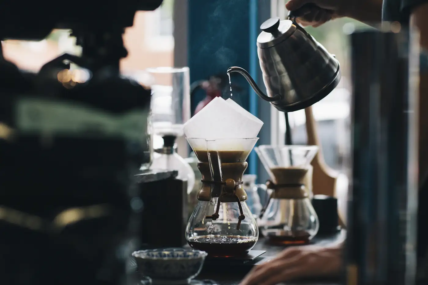 Brew bar with kettle and drippers