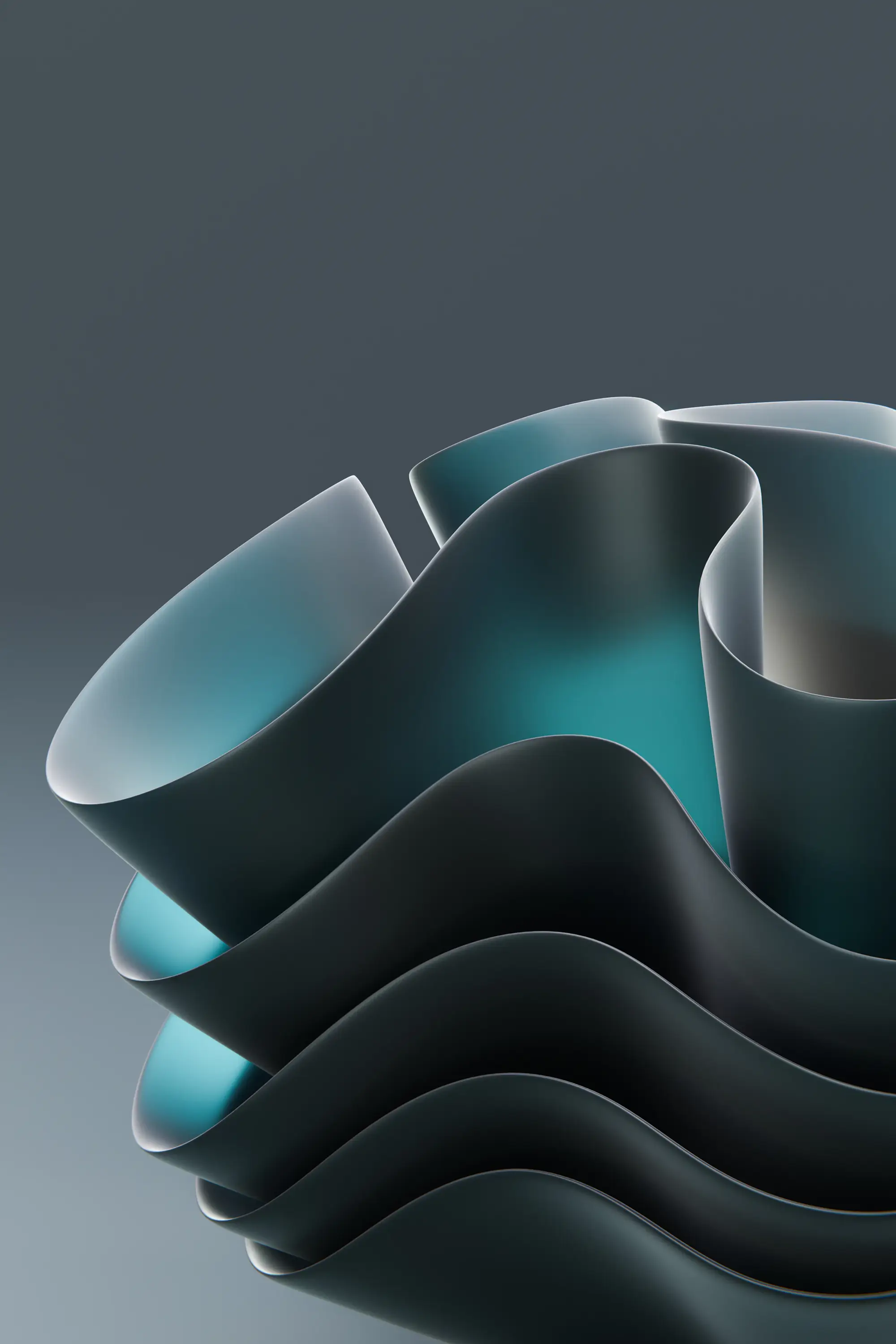 Dark teal ribbons of light in 3D