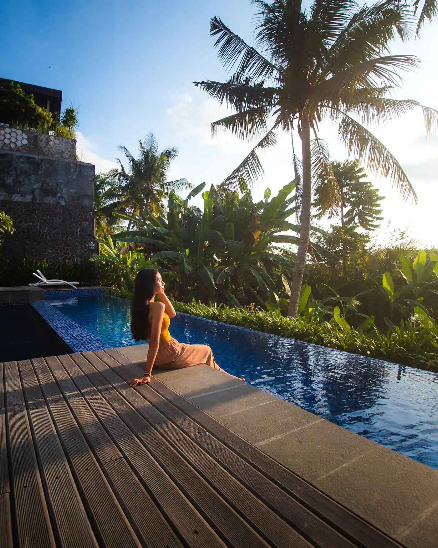 Pool deck with palms