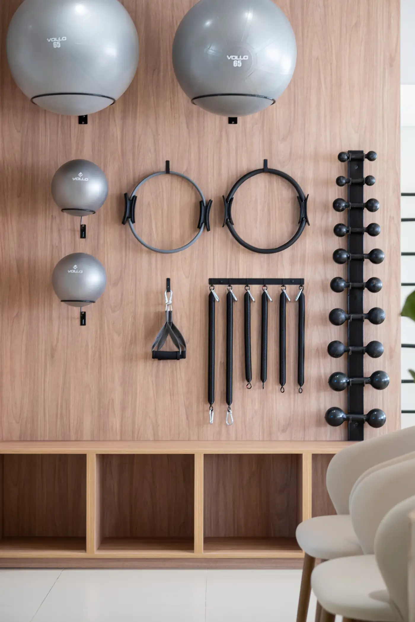 Pilates wall with rings and balls
