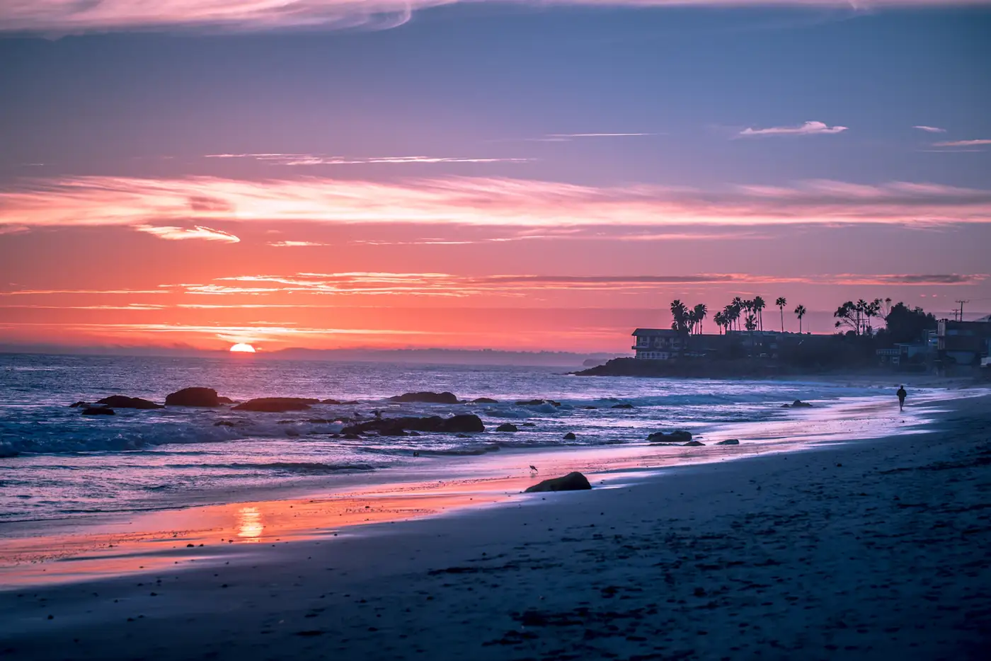 Sunset over waves